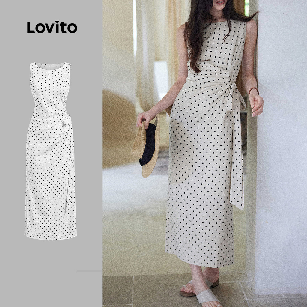 Lovito Vestido Casual de Renda com Amarração para Primavera/verão Off-white para mulheres L159AD066 em Oferta na Shopee