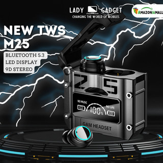 Sem fio Bluetooth 5.3 TWS M25 novo fone de ouvido à prova dwaterproof água 9D estéreo esportes fones LED Microphoe