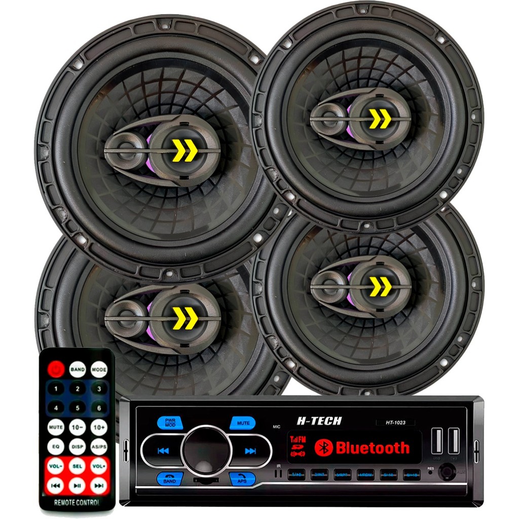Kit Rádio MP3 Bluetooth + 4 Falantes Bravox Revo 6” 280W
