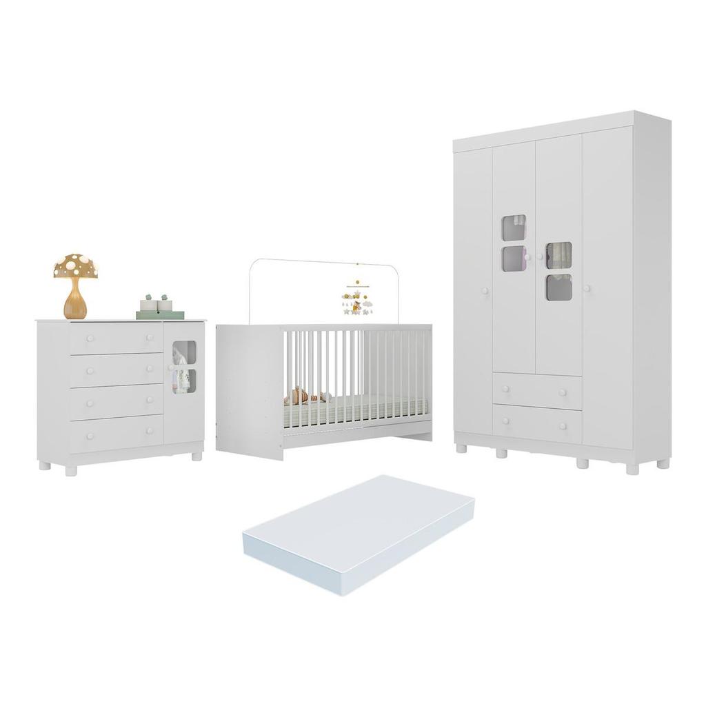 Quarto de Bebê Completo com Berço 3 em 1 com Colchão Incluso Sol Multimóveis MP4534