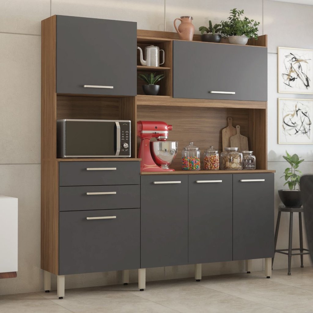 Kit Cozinha 6 Portas 2 Gavetas Select Avena Touch/Grafito em Oferta na Shopee