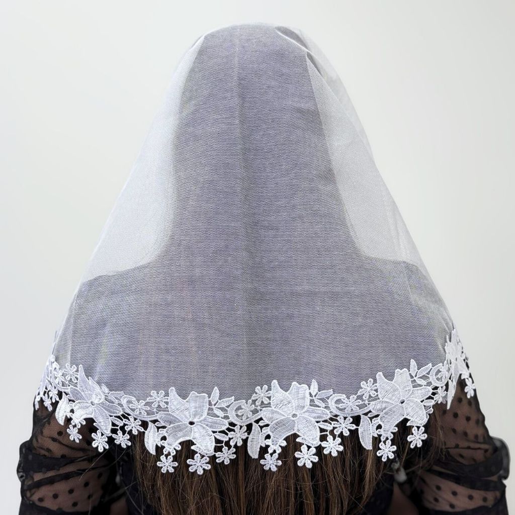 Véu Ccb Renda Guipir Floral Larga Adulto Congregação Cristã (Tamires)