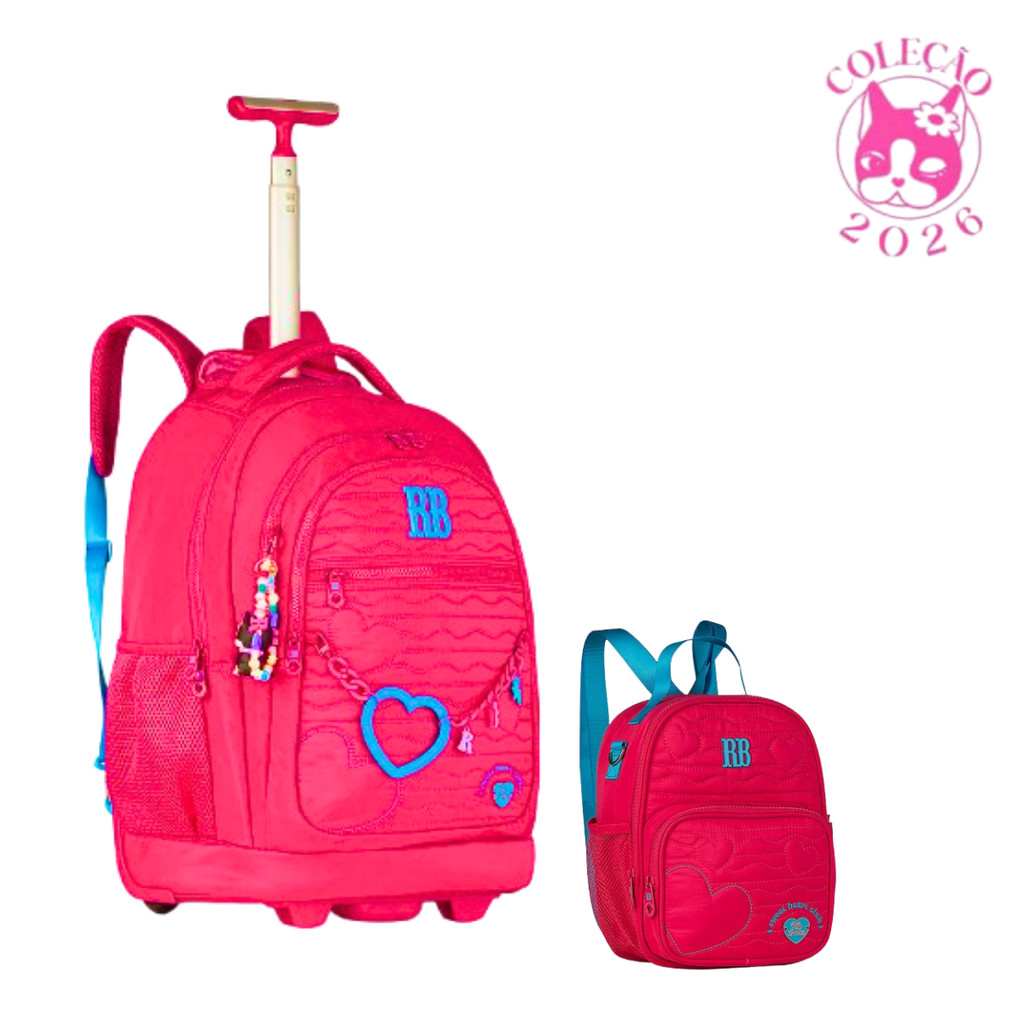 Kit Mochila de Rodinha Com Lancheira Rebecca Bonbon Heart Beats Kit:Rosa