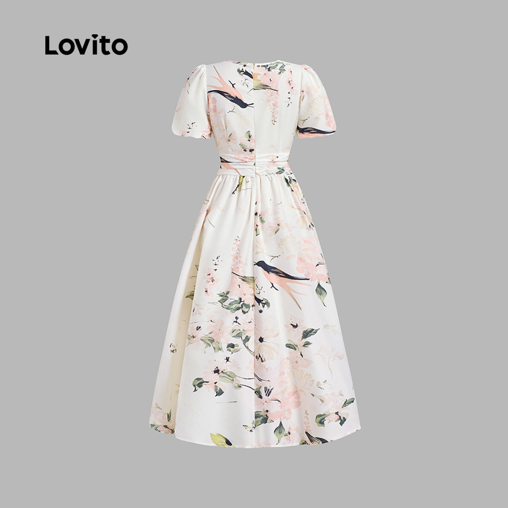 Detalhes do Lovito Vestido Elegante com Botões Na Frente Linha de Estrutura Vestido de Primavera/verão para mulheres LBL26215