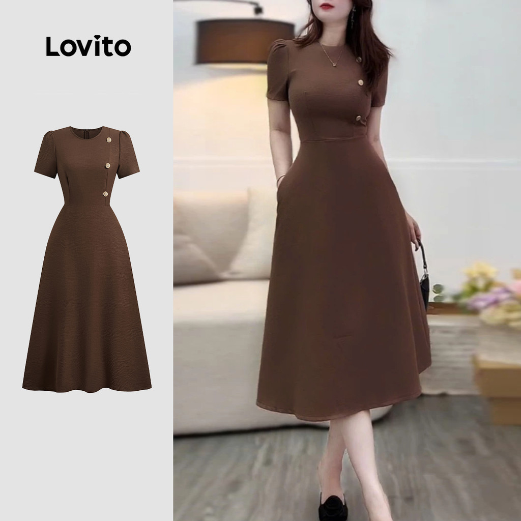 Lovito Vestido Casual Assimétrico de Primavera/verão Marrom para Mulheres L149ED166 em Oferta na Shopee