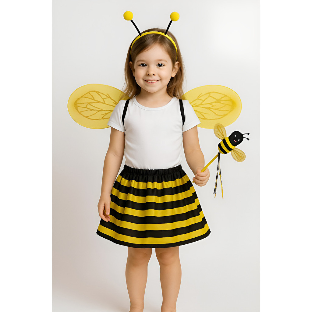 Fantasia Abelinha Amarelo Asa Tiara Varinha Festa Infantil