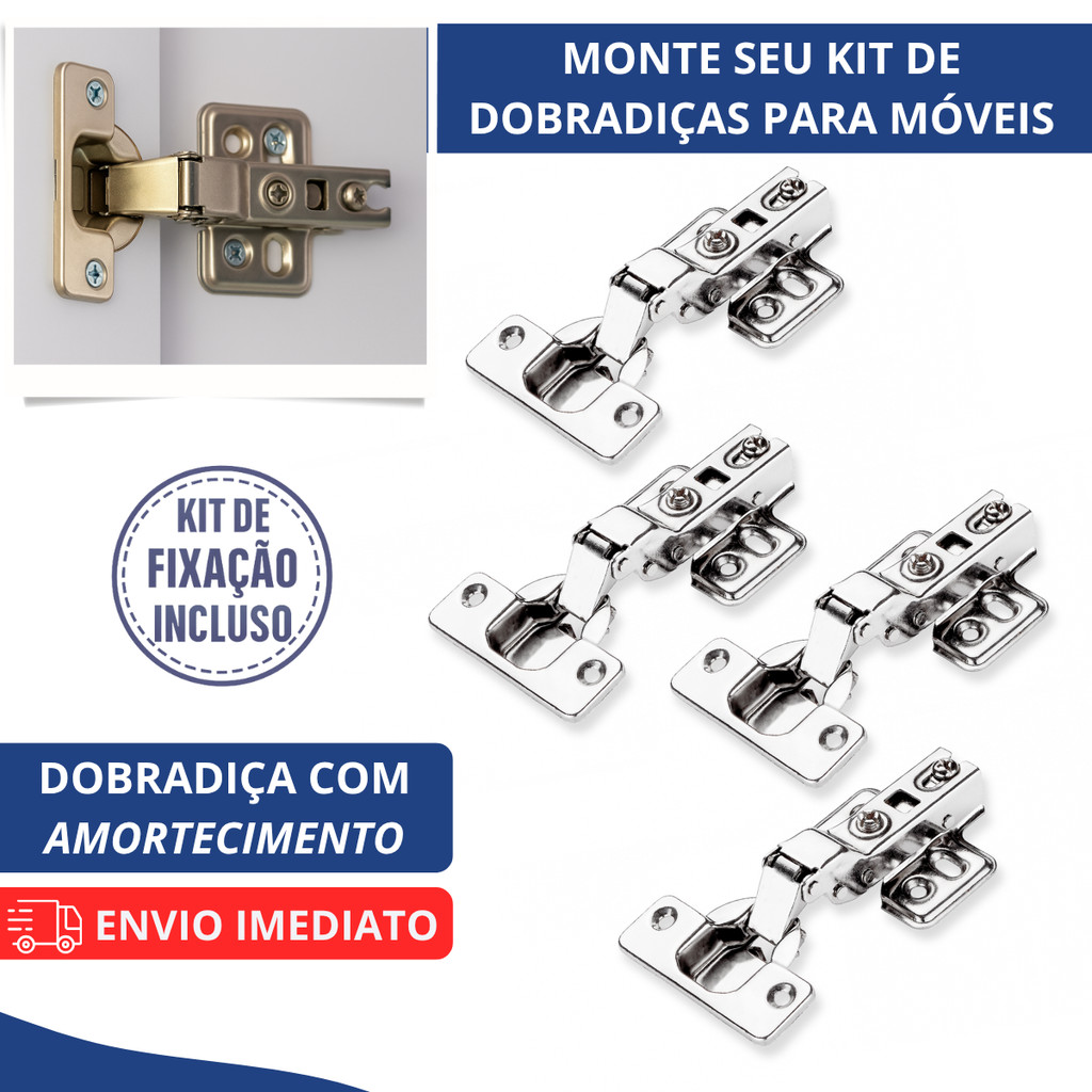 Kit Dobradiças com Amortecedor para Armário Móveis 35mm Reta Curva em Oferta na Shopee