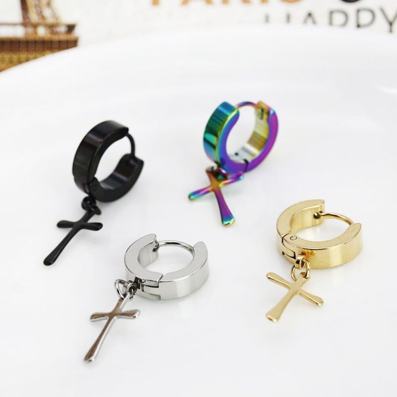 Kit 2 Pares Brinco de cruz crucifixo pingente inox antialérgico  masculino feminino