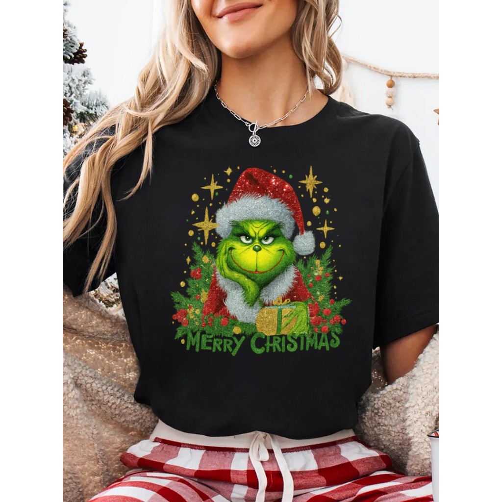 BR Moonlight Camiseta Feminina Dr Seuss Natal Verde Azevinho "Merry Christmas" Estampa Festiva Confortável Divertida