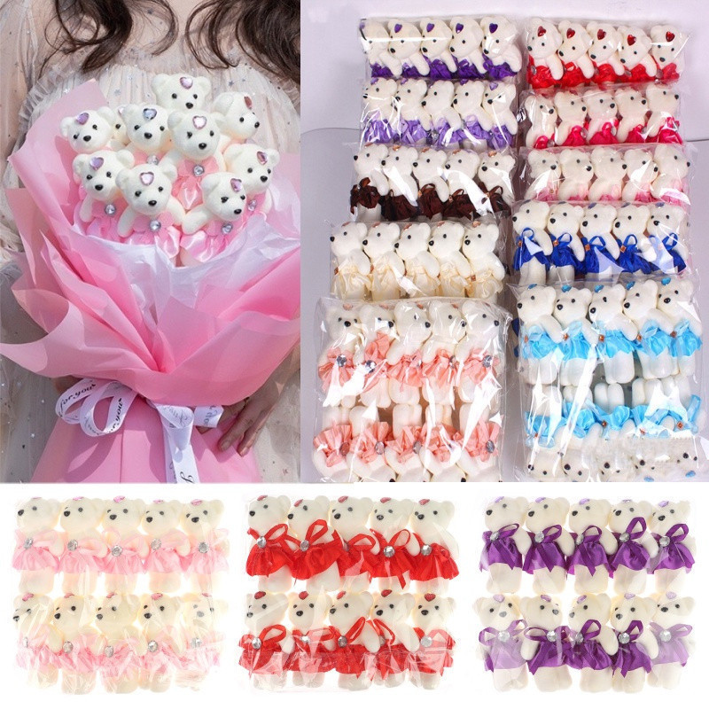 10pcs/pack Ursinho De Casal Bouquet De Flores De Mini Ursinhos De Pelúcia De Espuma , Acessórios De Embalagem De Present