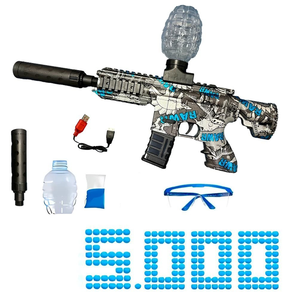 Arma de Gel Blaster Elétrica Automática M416 - Com Silenciador e 5000 Bolinhas