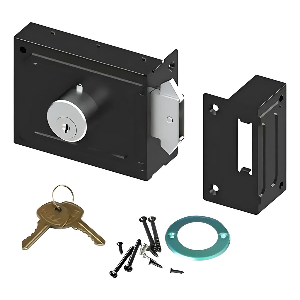 Fechadura hela Para Portão de Correr 2026 Sobrepor Preta Com Duas Chaves 
