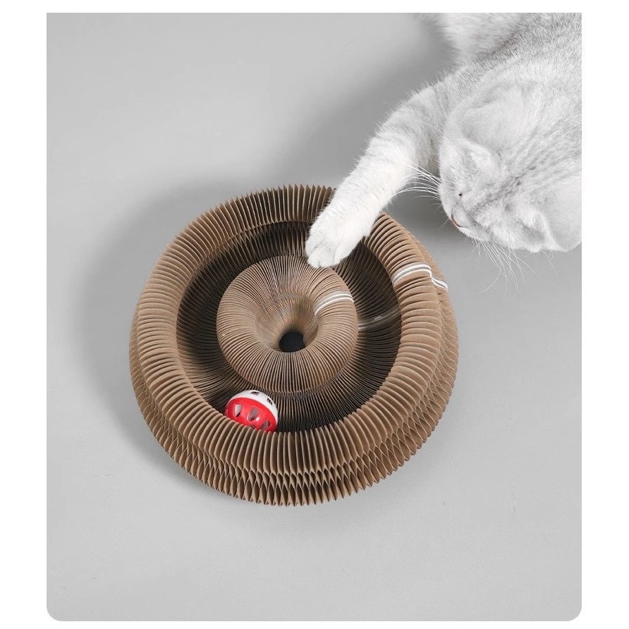 Brinquedo Mágico Para Gato Arranhador Papel Sanfonado Dobrável Com Bola
