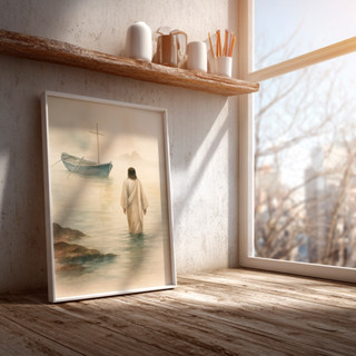 Quadro Com Moldura Jesus Caminhando Na Água Fé Milagre Bíblia Cristianismo Esperança Religioso em Oferta na Shopee