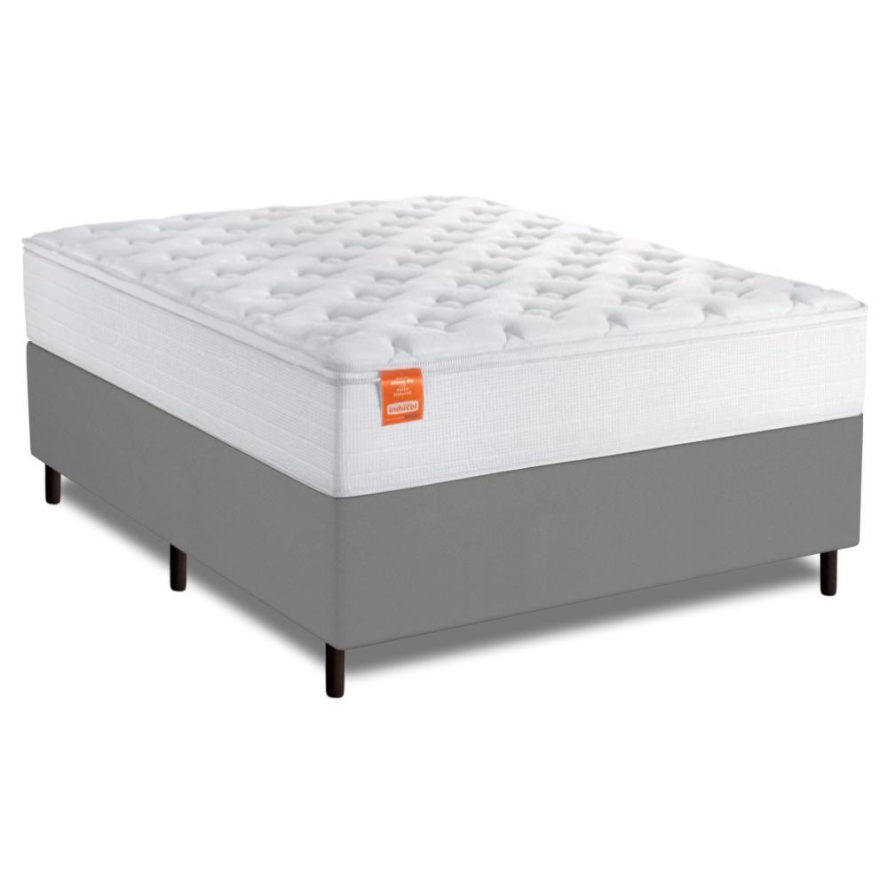 Cama Box Colchão Casal Molas Ensacadas Real 138x188x65cm Branco / Cinza Inducol - Suporta até 130kg por Pessoa em Oferta na Shopee