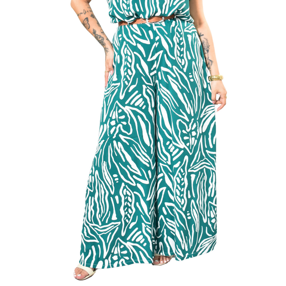 Calça Pantalona Alfaiat Viscose Estampada Midi Size 42 Ao 48