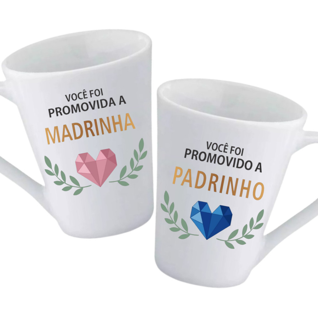 Kit Caneca Porcelana Personalizada Padrinho Madrinha Casamento Lembrancinha Batizado Chá de Bebe