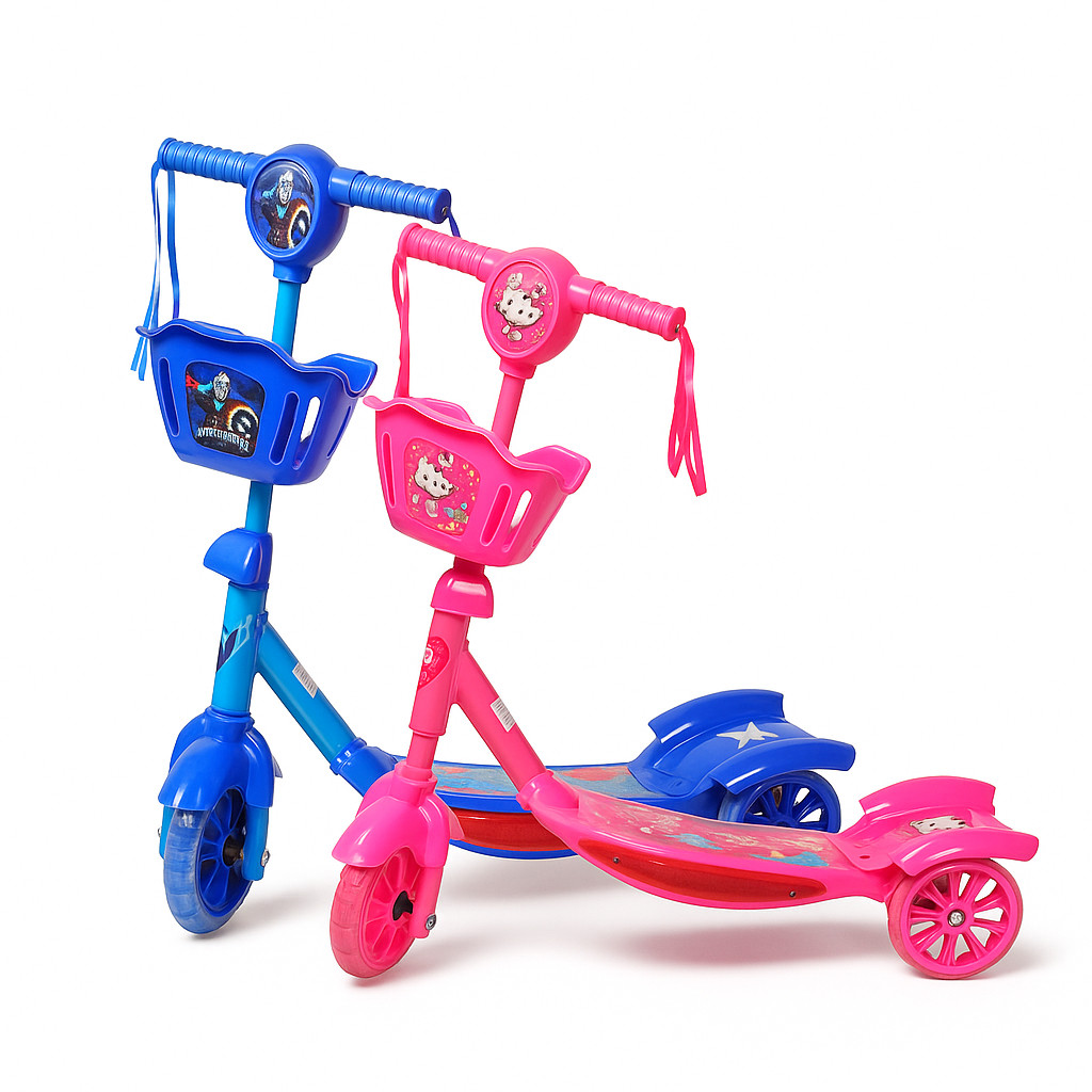 Patinete Infantil 3 Rodas Azul ou Rosa  Estável Criança Feliz.