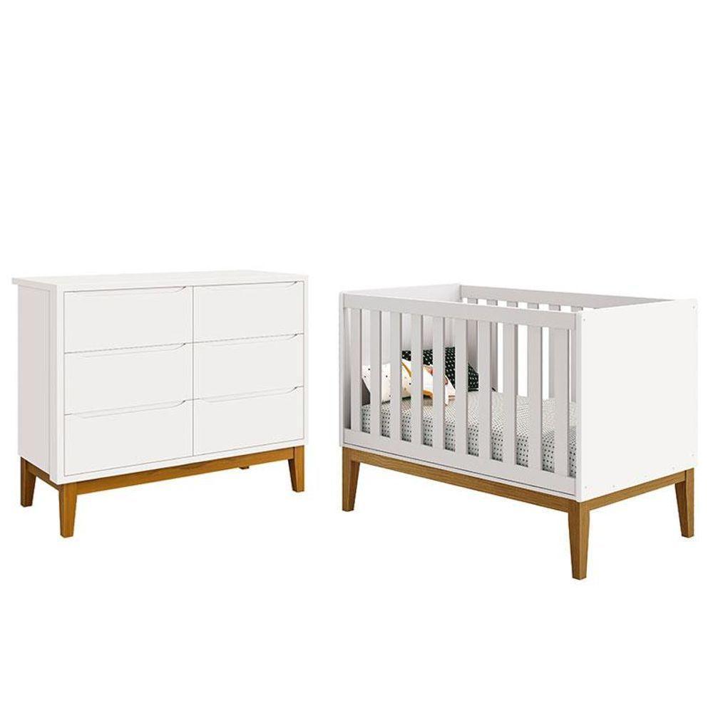 Berço Americano Com Cômoda 6 Gavetas New Classic Branco Com Pés Madeiras - Reller
