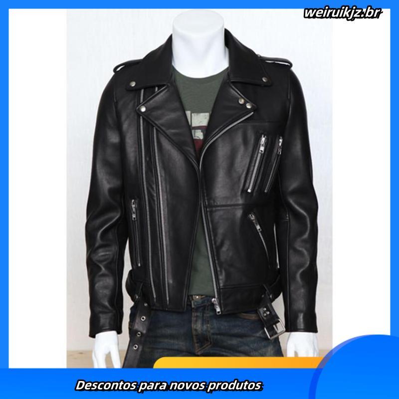 Jaqueta De Couro Da Motocicleta Para Homens Marca Coreano Moda Slim Fit Zippers Preto Mens Motociclista PU Casaco Plus