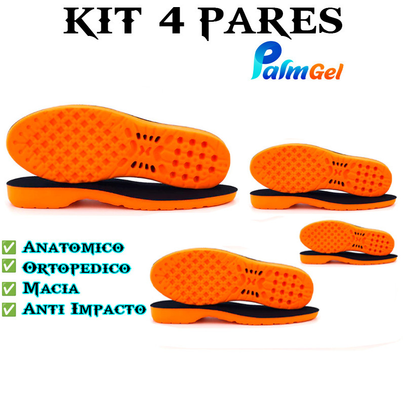 Kit 4x Pares Palmilha Gel  PU Legitima Original Ortopedico Anatomica PalmGel Varias Horas Trabalho