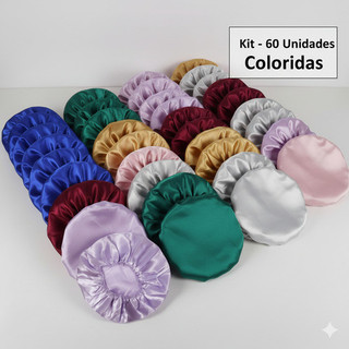 60 Unidades De Touca De Cetim Anti-frizz, Cores Variadas