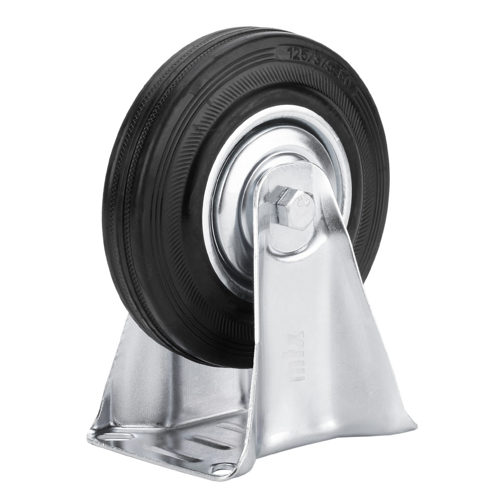RODIZIO BORRACHA PRETA FIXO SEM FREIO 5POL 125MM SUPORTE PLATAFORMA 135KG 1PC // MTX em Oferta na Shopee