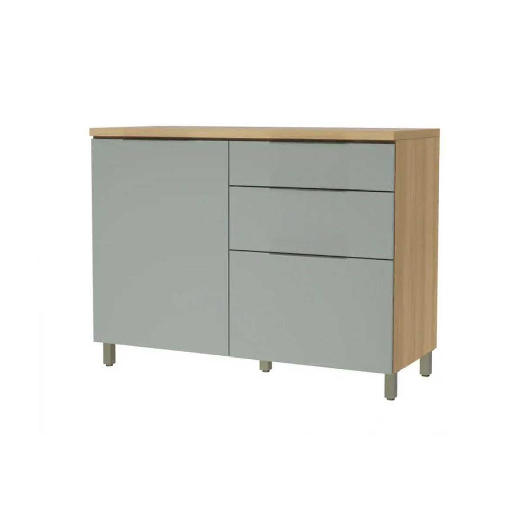 Gabinete de Cozinha Modulado Balcão Marquesa p/Pia 1 Porta e 3 Gaveta c/ Tampo 120cm Nature/Verde - Nesher em Oferta na Shopee