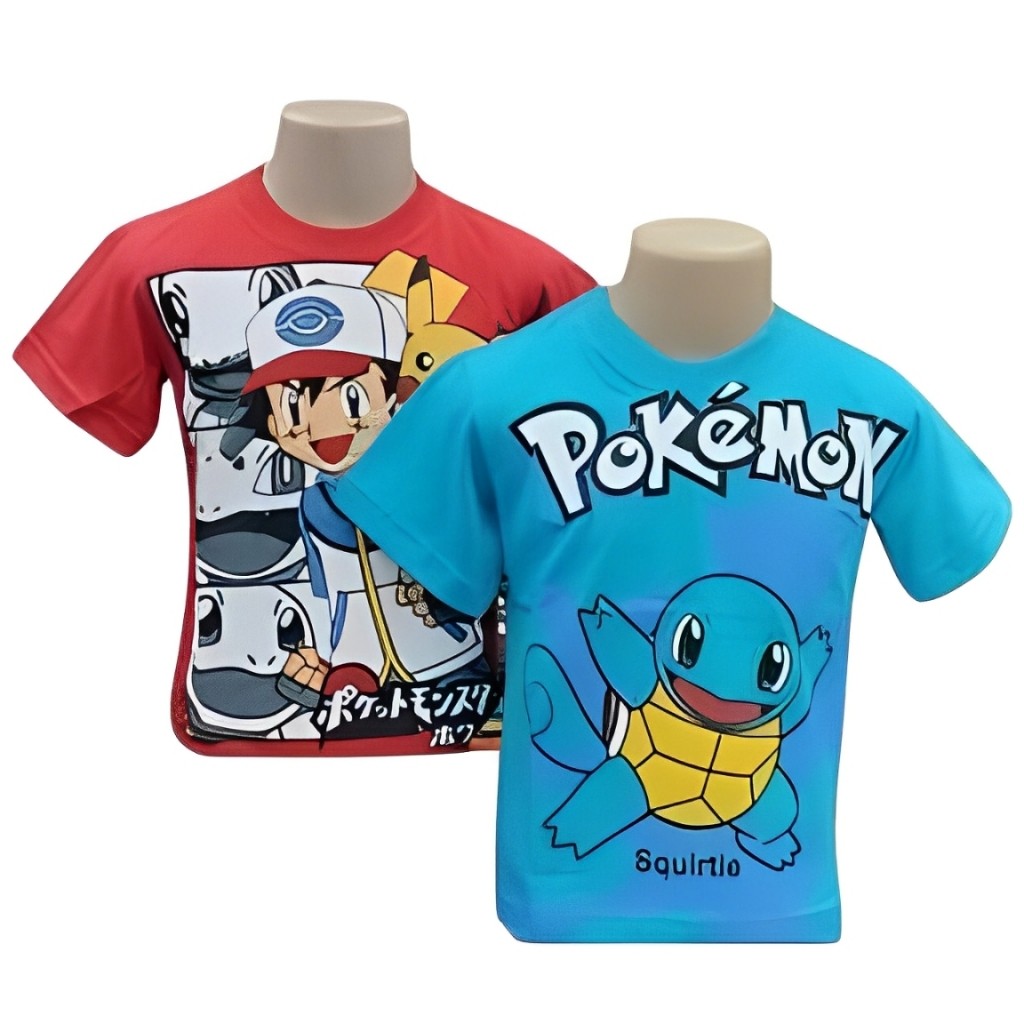 camiseta algodao juvenil pokemom kit com duas ash squirlt bubassauro picachu Promocao