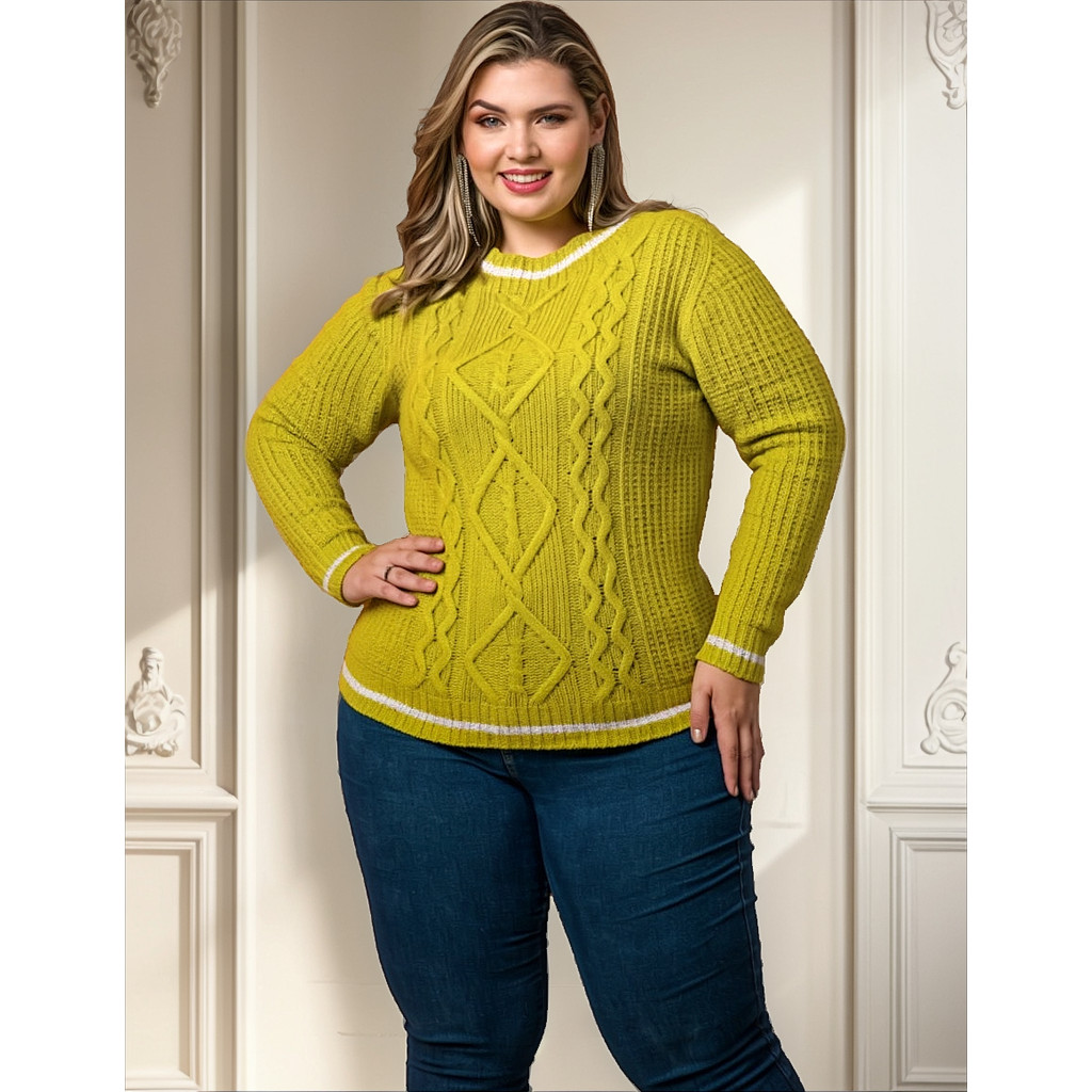 Blusa Tricot Mousse Gola Plus Feminina Giuliana Marques
