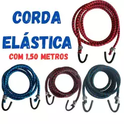 Corda Elástica Extensora para Moto com Ganchos Metal 1,5m x 10mm Cinta de Amarração unidade