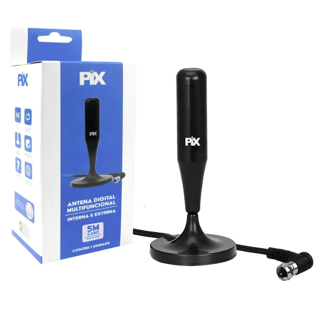 Antena Digital HDTV Full HD – Base c/Ímã – Cabo 5m – Prova d’Água