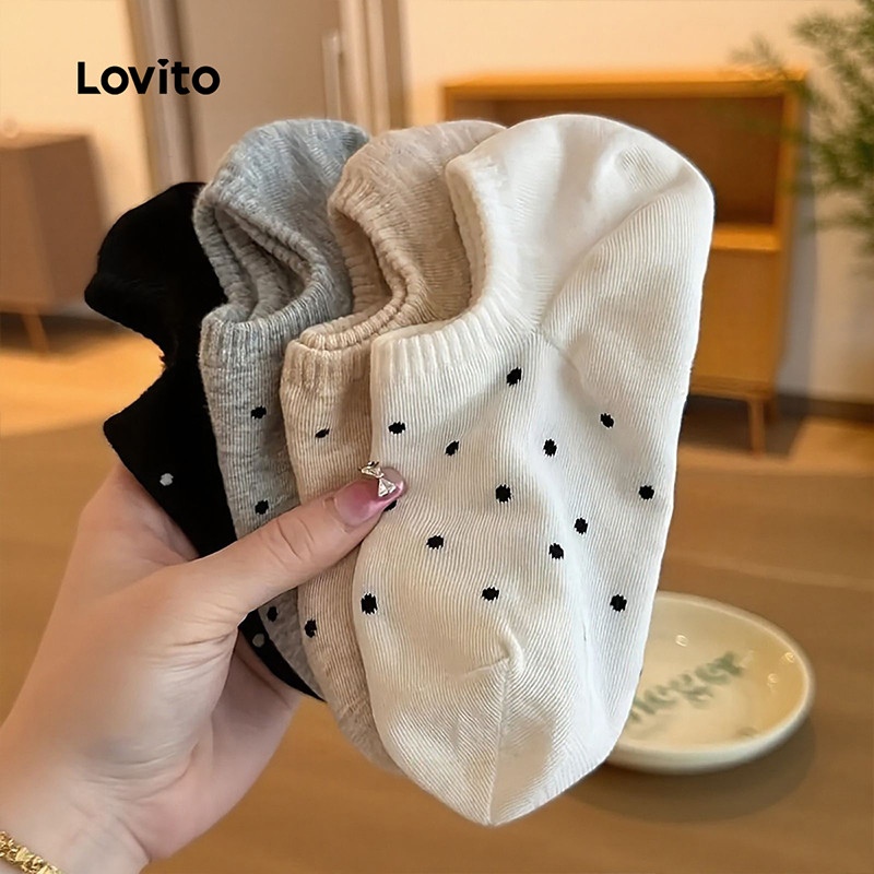 Lovito Pacote de 4 Meias Combinadas para Todas As Estações para mulheres LCS25A199 em Oferta na Shopee