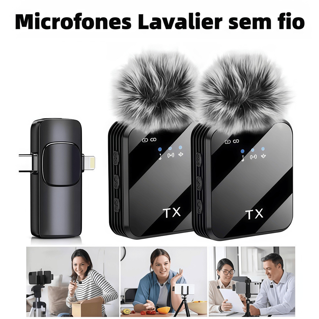 Microfone De Lapela Dupla Sem Fio 2 Em 1 Com Redução Magnética Profissional De Ruído Para iPhone/Android