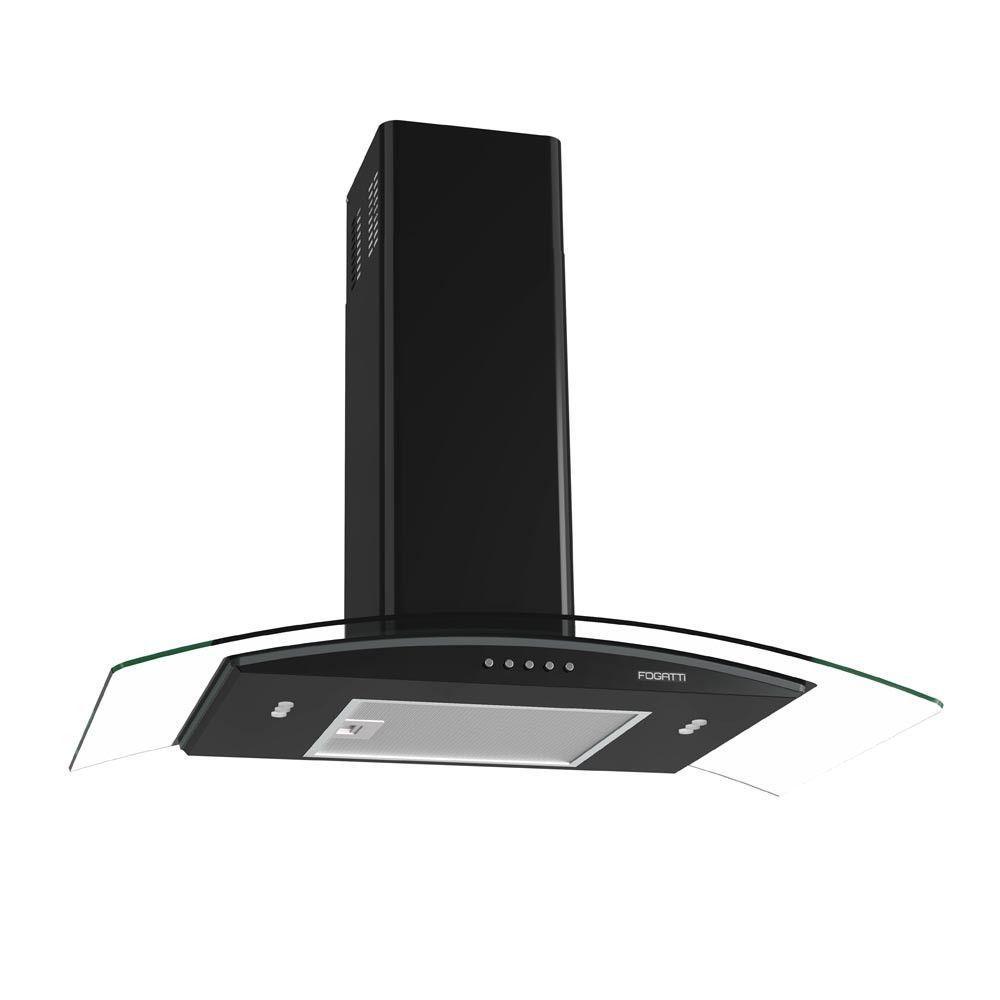 Coifa Fogatti De Parede Clean Vidro Curvo Black 80cm Preto 110V