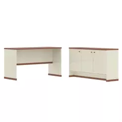 Conjunto Escritório Office Mesa E Buffet Verbena - Vianossa - Offwhite/naturale Offwhite/naturale