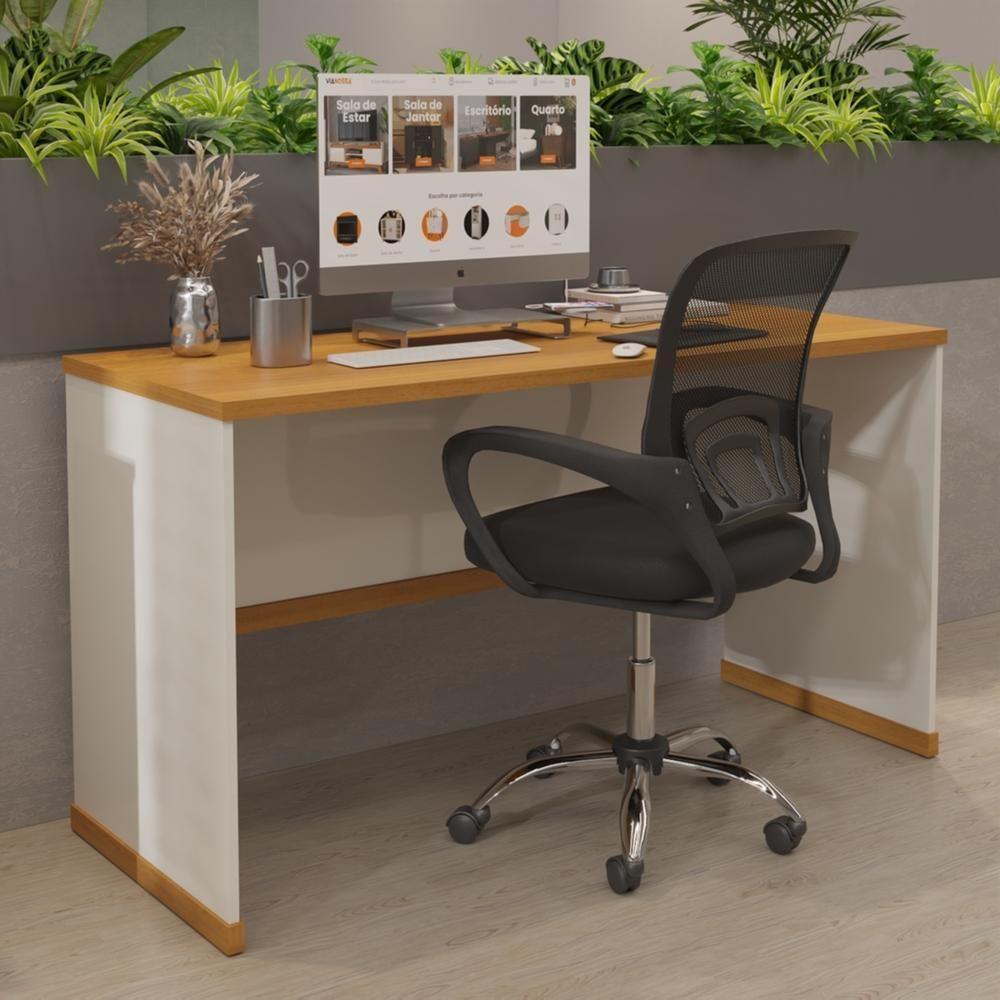 Mesa Para Escritório Com Tampo 25mm Verbena - Off White E em Oferta na Shopee