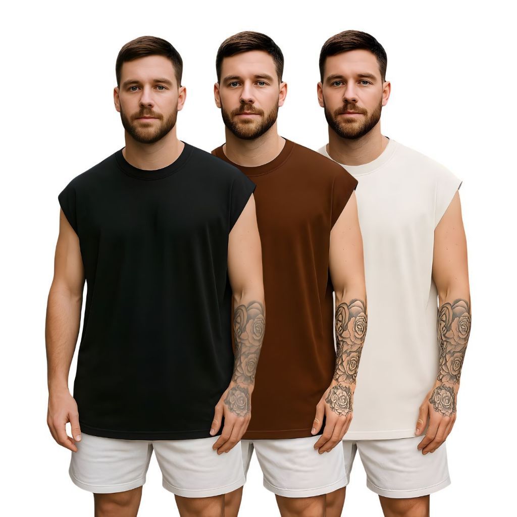 Kit 3 Camiseta Regata Oversized Masculina Academia Machão Treino Longline Lisa Reveillon Natal Verão