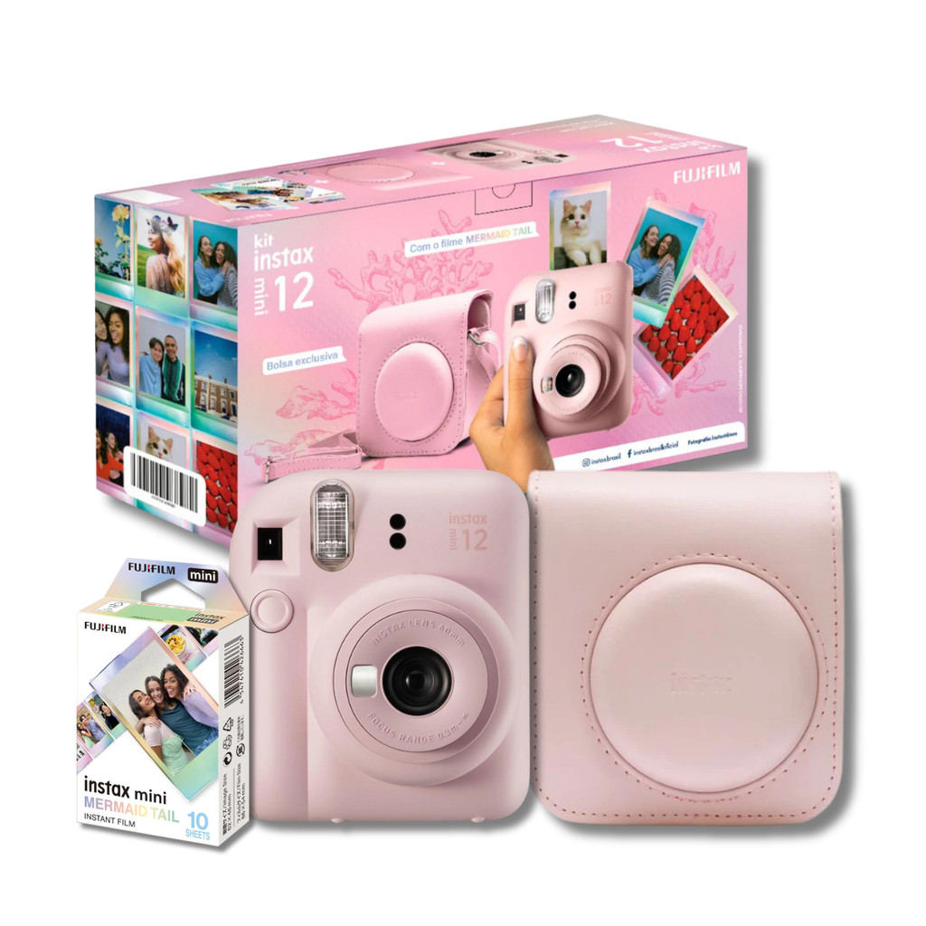 Câmera Instax Mini 12 Instantânea Rosa com Bolsa e Filme