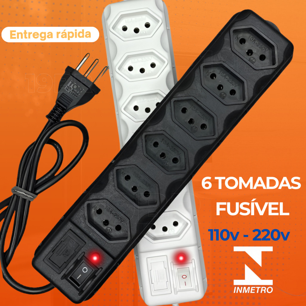FILTRO DE LINHA RÉGUA DE TOMADAS 6, 5, 4 e 3 tomadas tripolar 10 Amperes com fusível