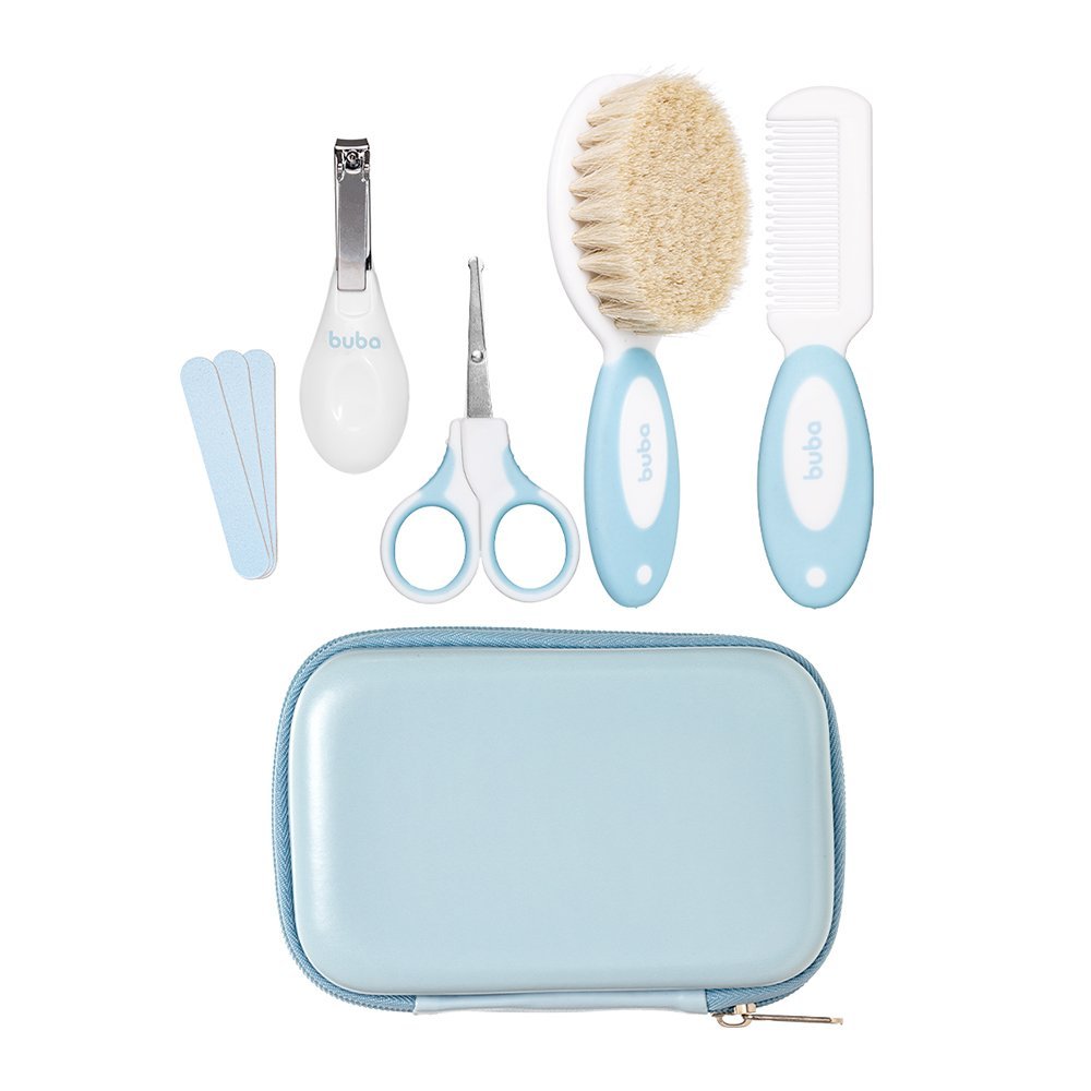 Kit Cuidados de Higiene Buba Cerdas Naturais com Estojo (0M+) Azul
