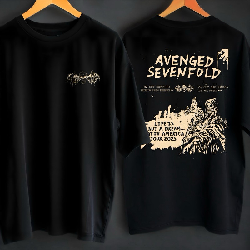 [Camiseta Premium em Algodão Puro]GXG Camiseta Oversized Avenged Sevenfold LIBAD Tour Latin America em Oferta na Shopee