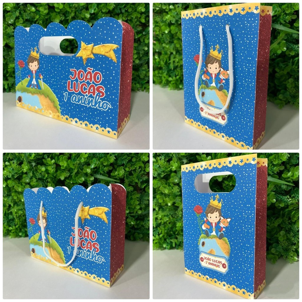 Kit Sacola Papelaria Personalizada Pequeno Princípe Cute Sacolinha de Lembrancinha Caixinha para Festa