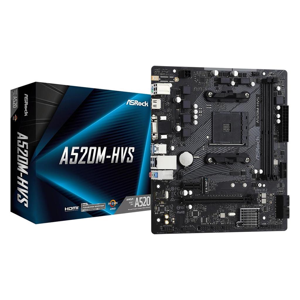 Placa Mãe ASRock A520M-HVS, A520, AMD AM4, mATX, DDR4, 90-MXBE60-A0UAYZ (Terabyte Oficial)