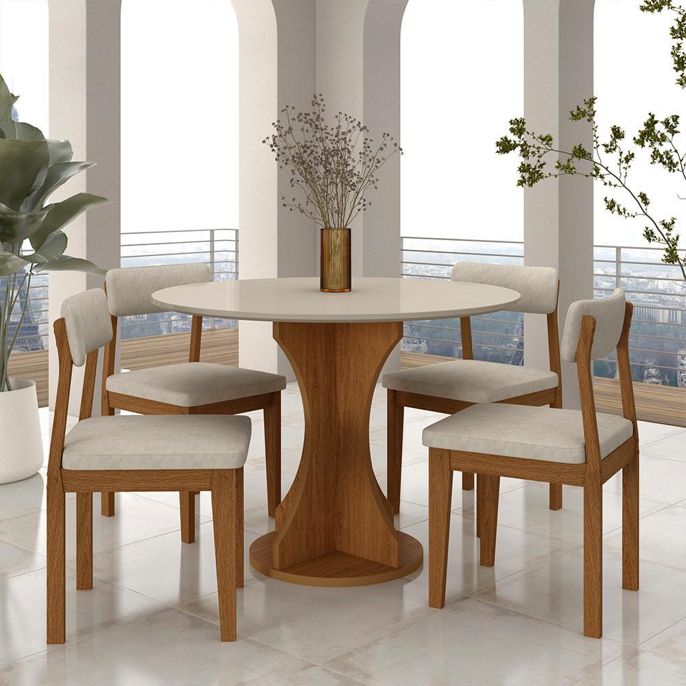 Mesa Redonda Cosença Com 4 Cadeiras Estofadas Fre/off/s.bege - M.a em Oferta na Shopee