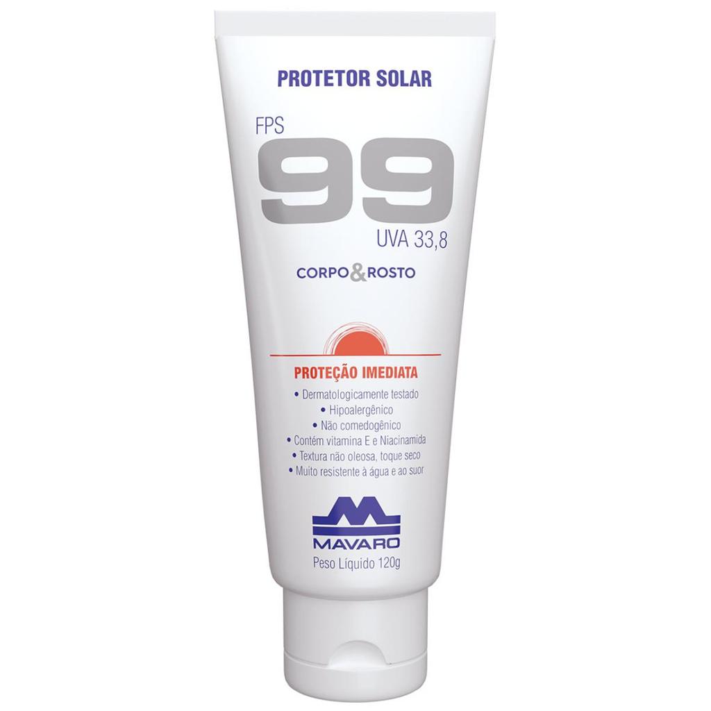 Protetor Solar Profissional Corpo e Rosto FPS 99 Raios UV 120g Mavaro