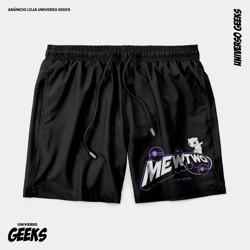 Bermuda Tactel Mewtwo Pokemon Roxo Desenho Animado Short Confortável Com Elastano Ideal Lazer Treino Esportes Praia
