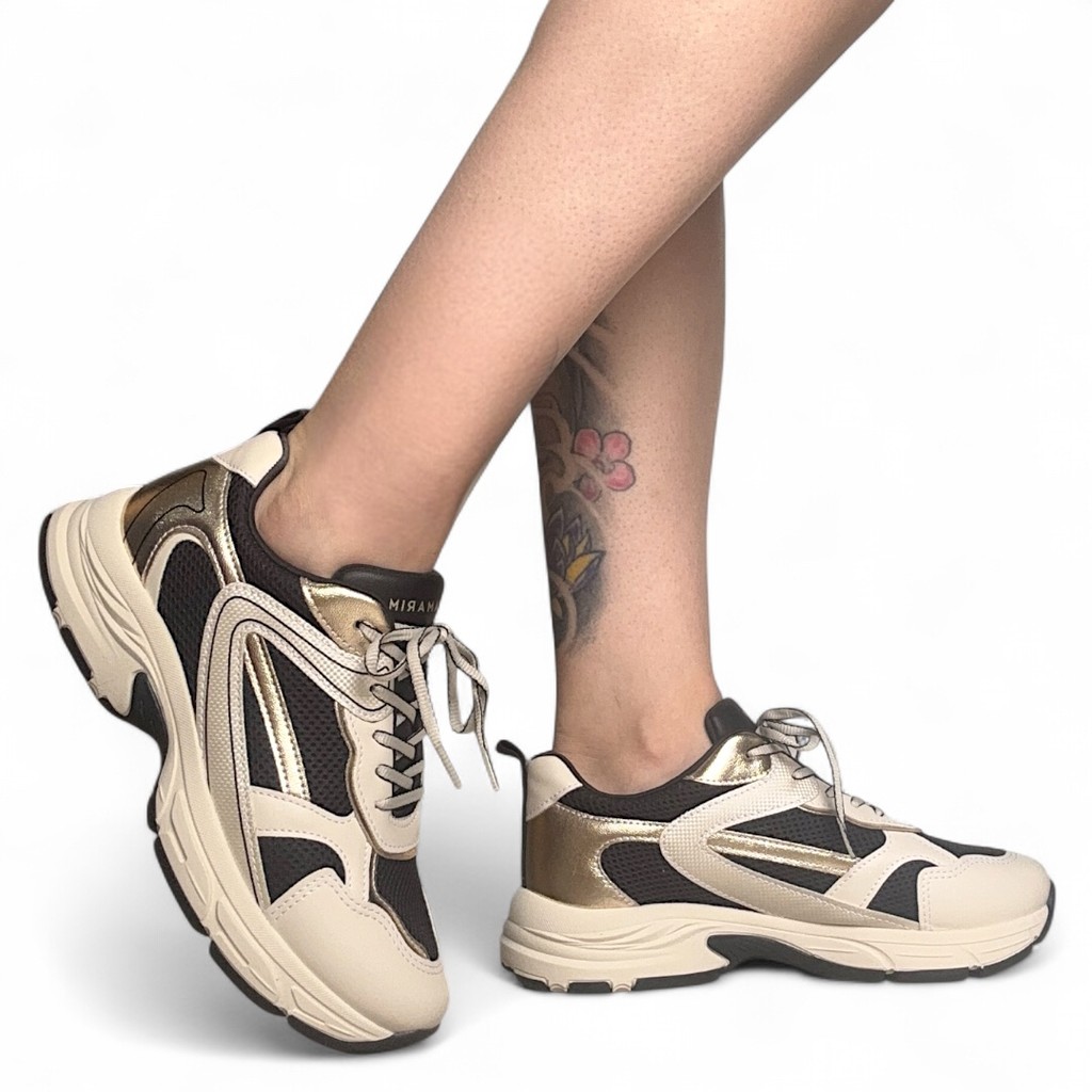 Tênis Feminino Ramarim Jogging Leve Casual Confortável Creme e Preto 2578203-1