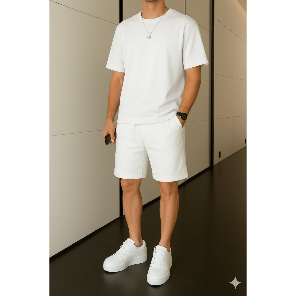 Conjunto Masculino Camiseta Bermuda Liso Streetwear Lançamento Exclusivo Em Algodão Nobre
