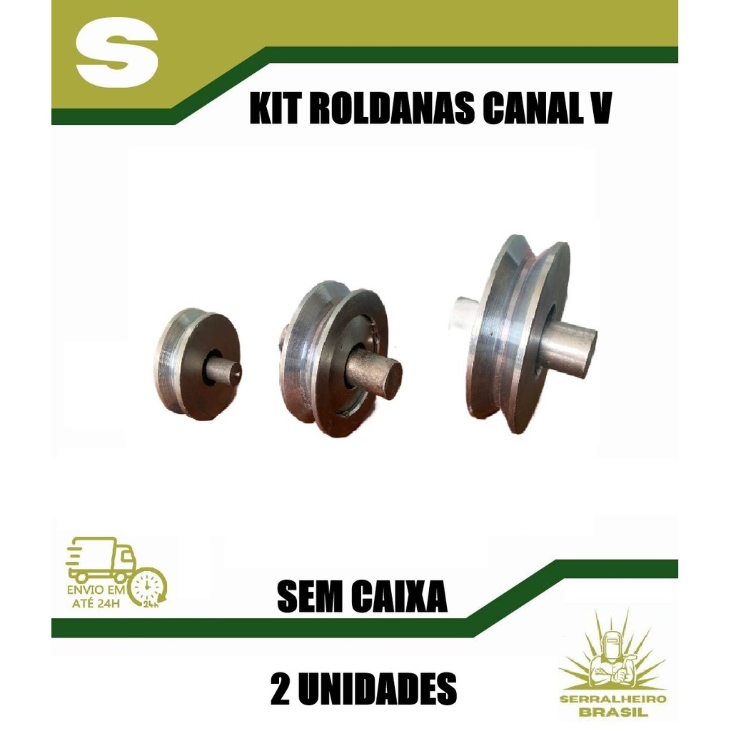 kit 2 Roldana para portão de correr SEM CAIXA CANAL V 1.1/2'' , 2'', 2.1/2''polegadas